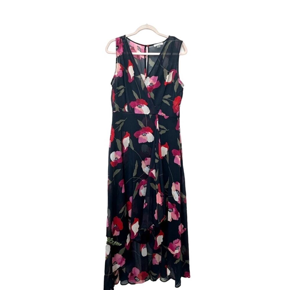 Calvin Klein Navy Blue/Pink‎ Floral High-Low Midi Dress, Size 6